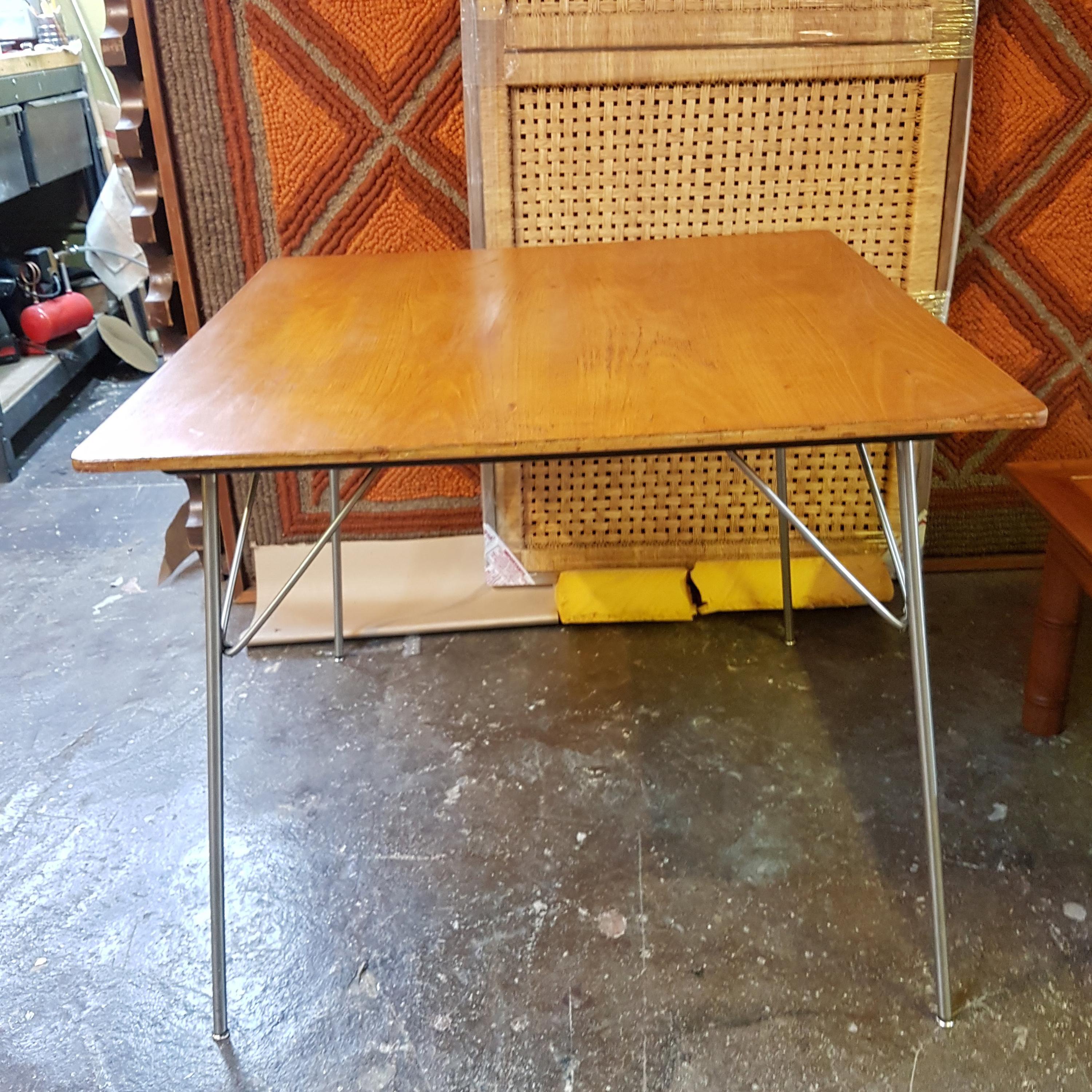 Rare MCM birch plywood and steel DTM-2 folding dining table by Charles & Ray Eames for Herman Miller.