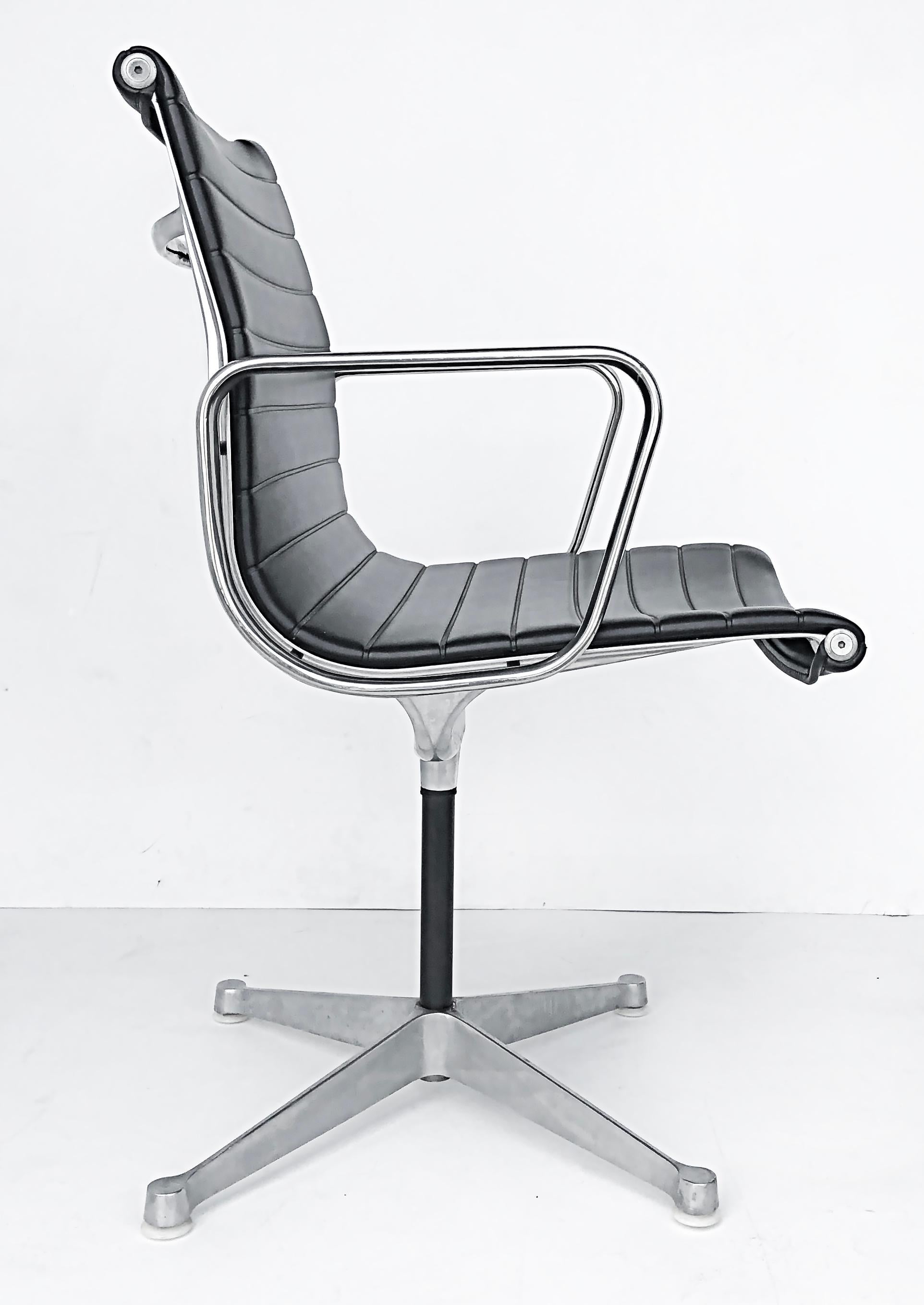 American  Eames Herman Miller EA108 Aluminum Group Swivel Chairs, Leather For Sale