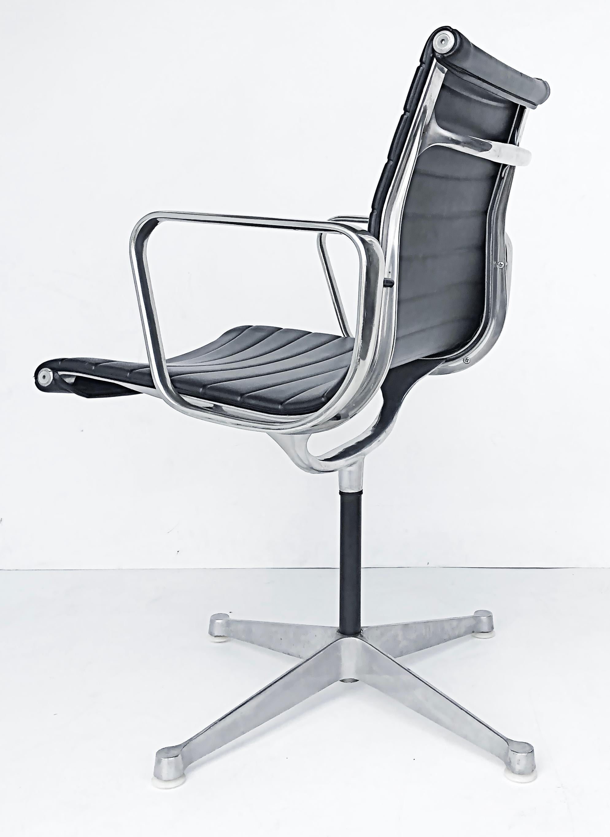 20th Century  Eames Herman Miller EA108 Aluminum Group Swivel Chairs, Leather For Sale