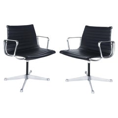 Vintage  Eames Herman Miller EA108 Aluminum Group Swivel Chairs, Leather