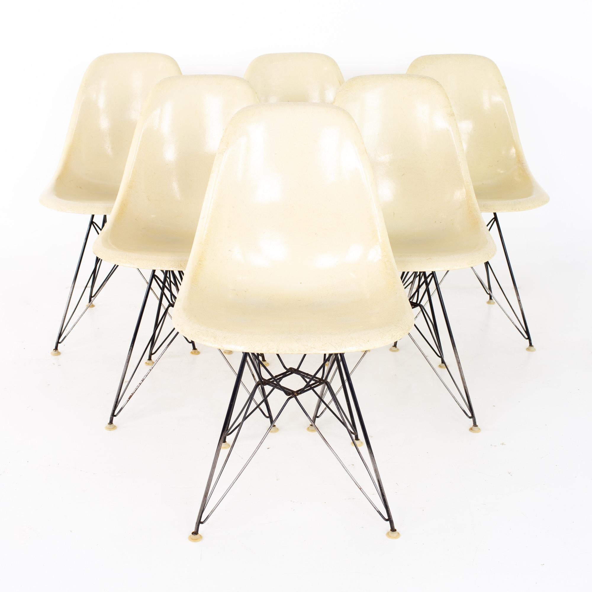 Mid-Century Modern Charles, Ray Eames Herman Miller MCM White Fiberglass Eiffel Base Chairs - Set 6