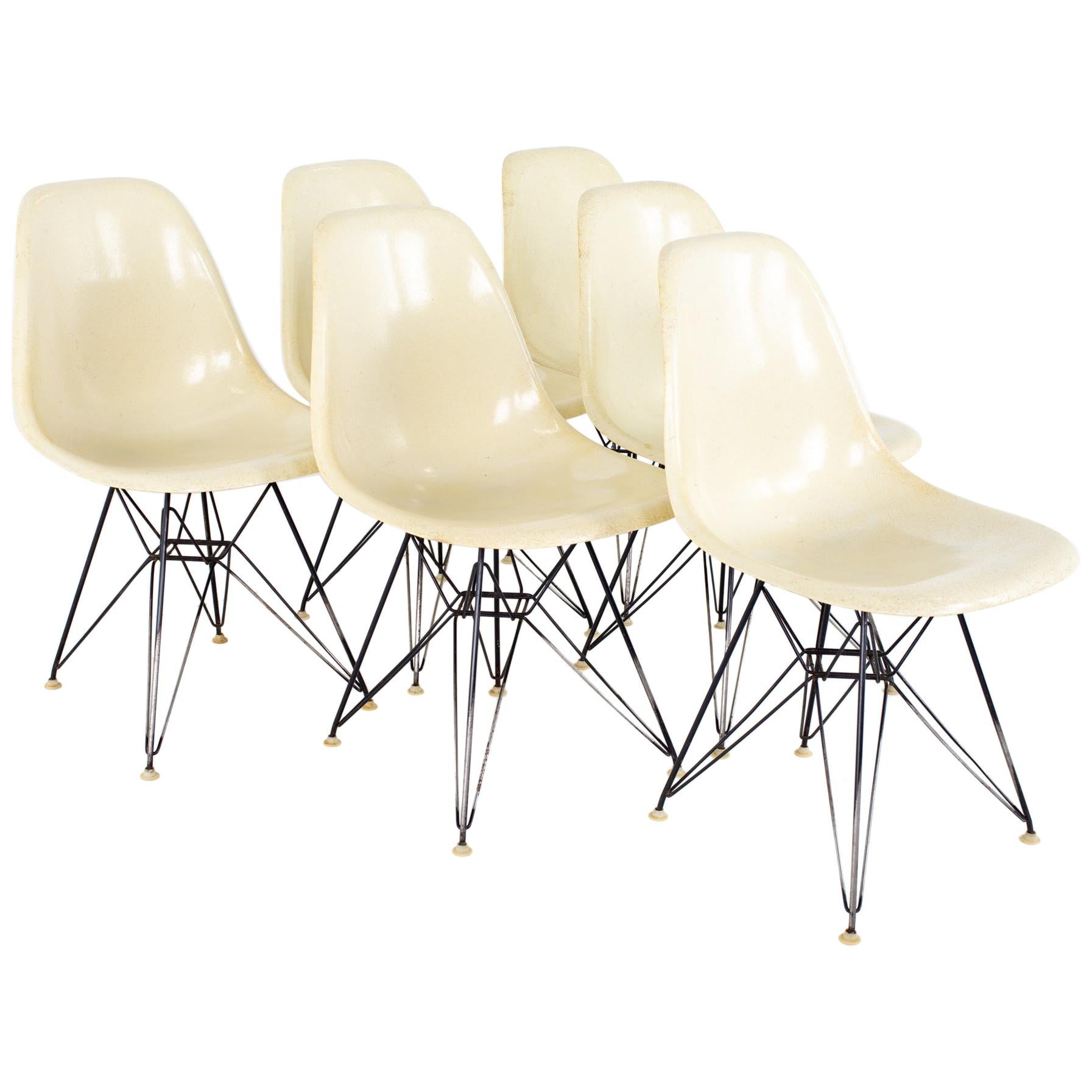 Charles, Ray Eames Herman Miller MCM White Fiberglass Eiffel Base Chairs - Set 6