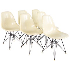 Charles, Ray Eames Herman Miller MCM White Fiberglass Eiffel Base Chairs - Set 6