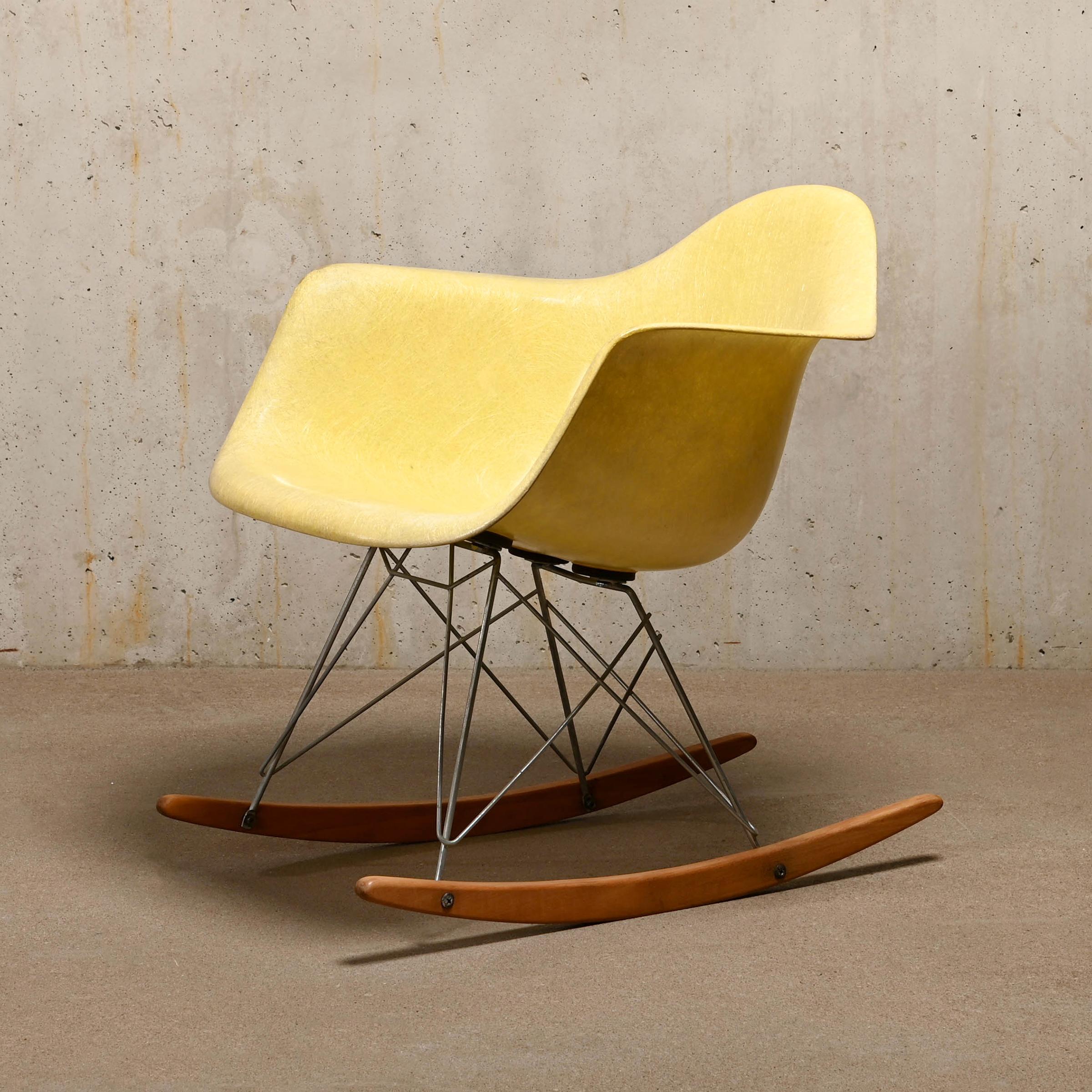 Molded Charles & Ray Eames Lemon Yellow RAR Rocking Armchair by Herman Miller