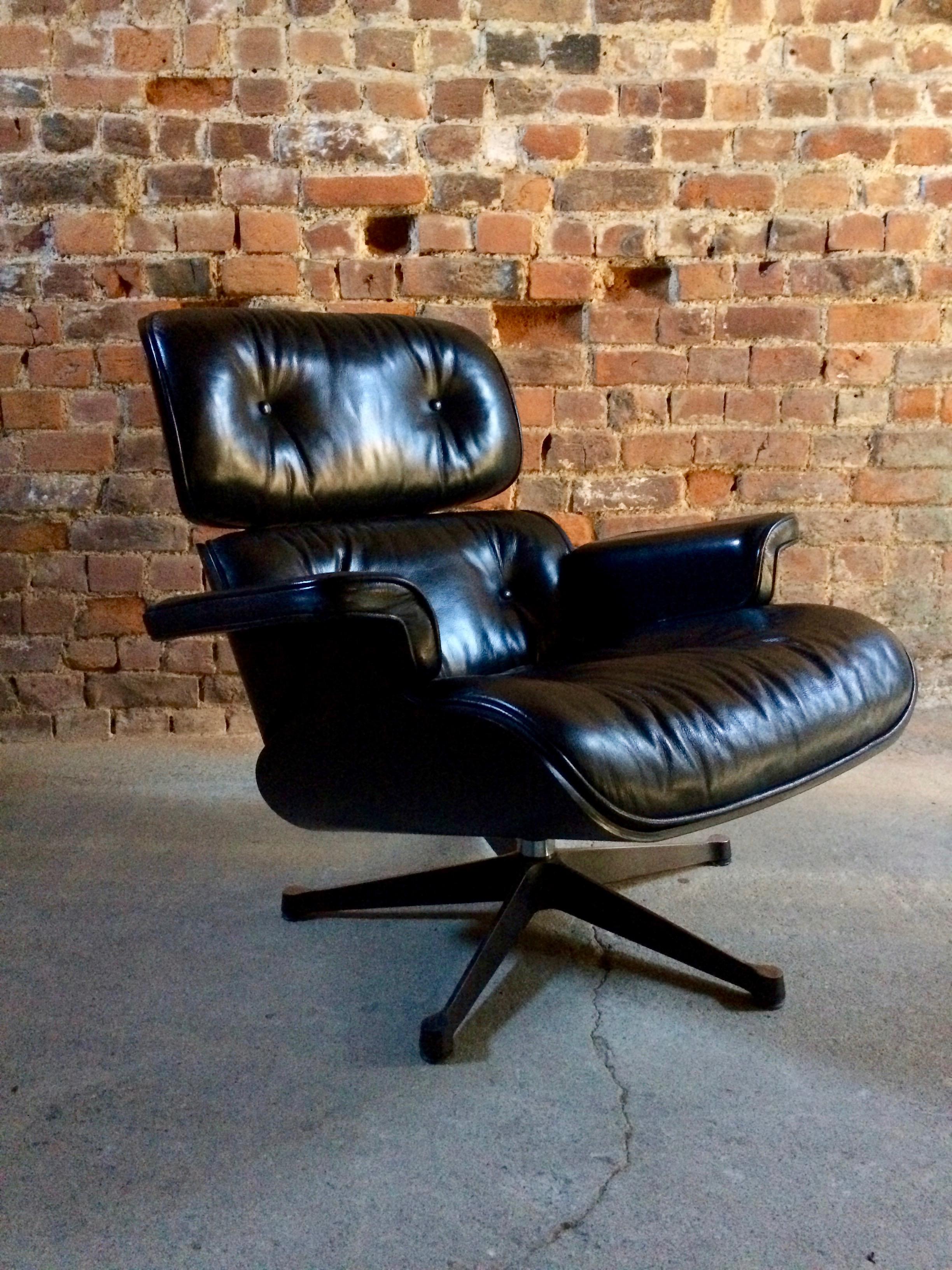 Charles & Ray Eames Lounge Chair and Ottoman 670 and 671 Black Ash Leather 4