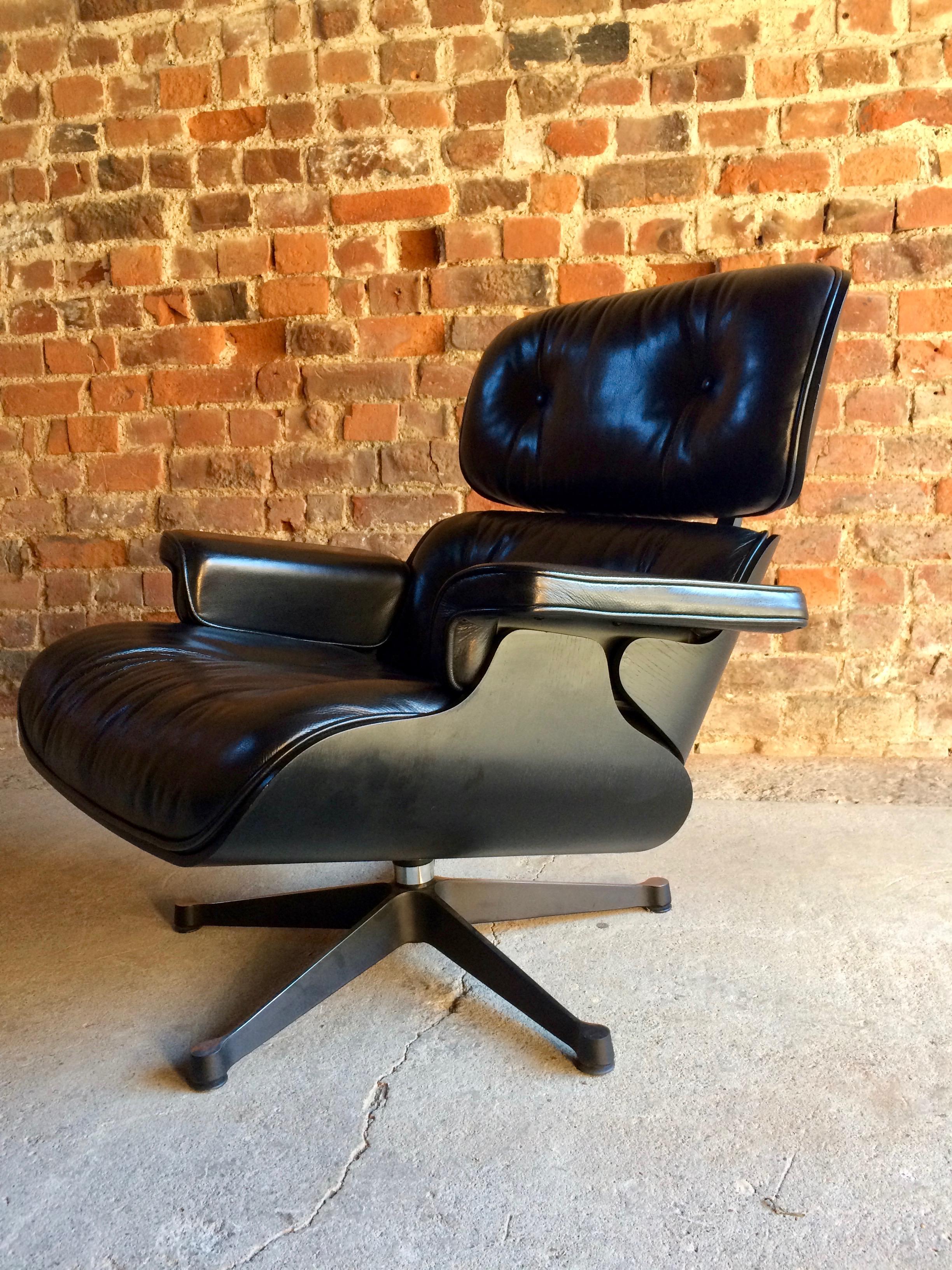 Charles & Ray Eames Lounge Chair and Ottoman 670 and 671 Black Ash Leather 1