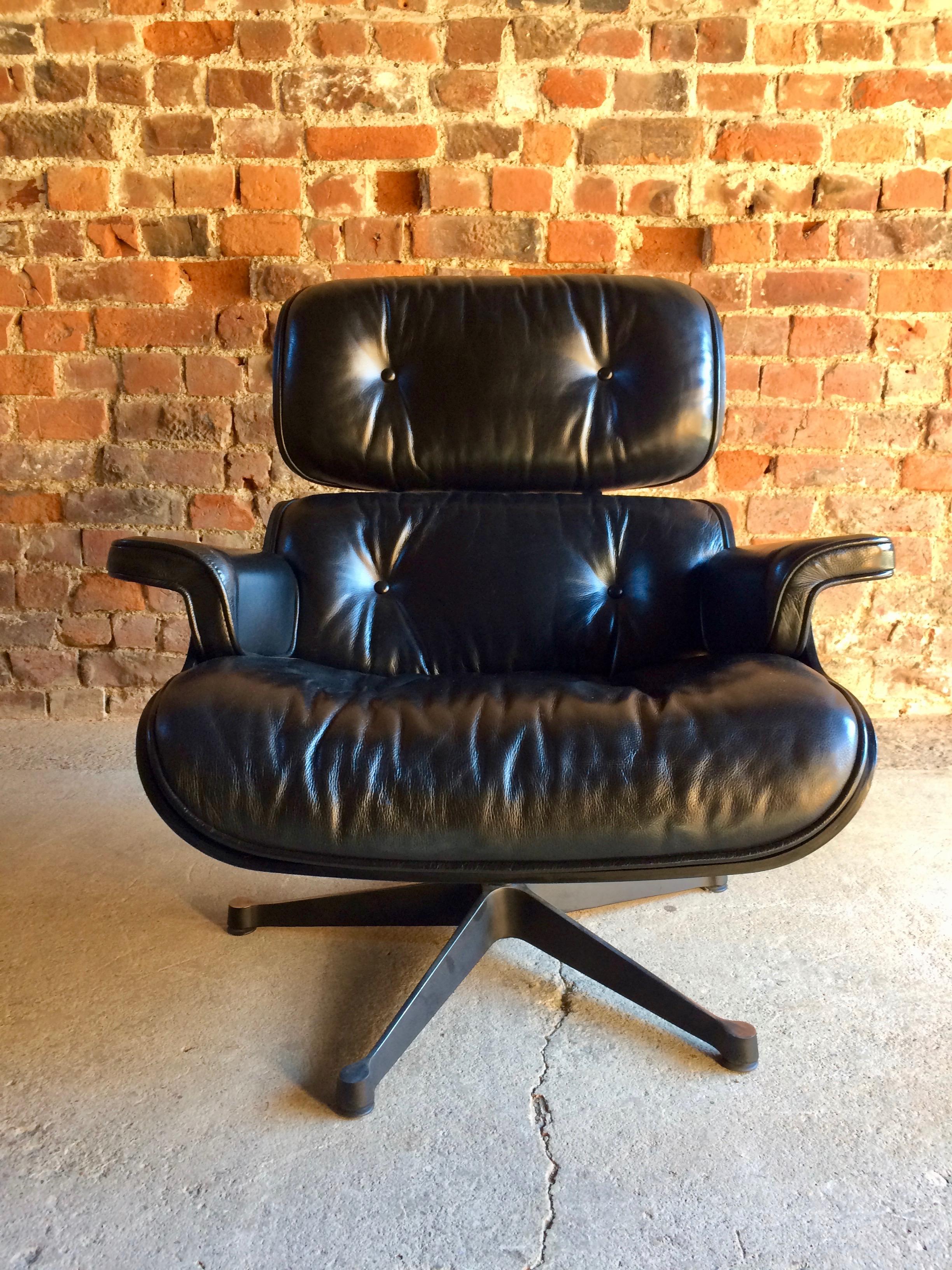 Charles & Ray Eames Lounge Chair and Ottoman 670 and 671 Black Ash Leather 2