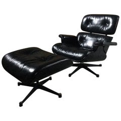 Charles & Ray Eames Lounge Chair and Ottoman 670 and 671 Black Ash Leather