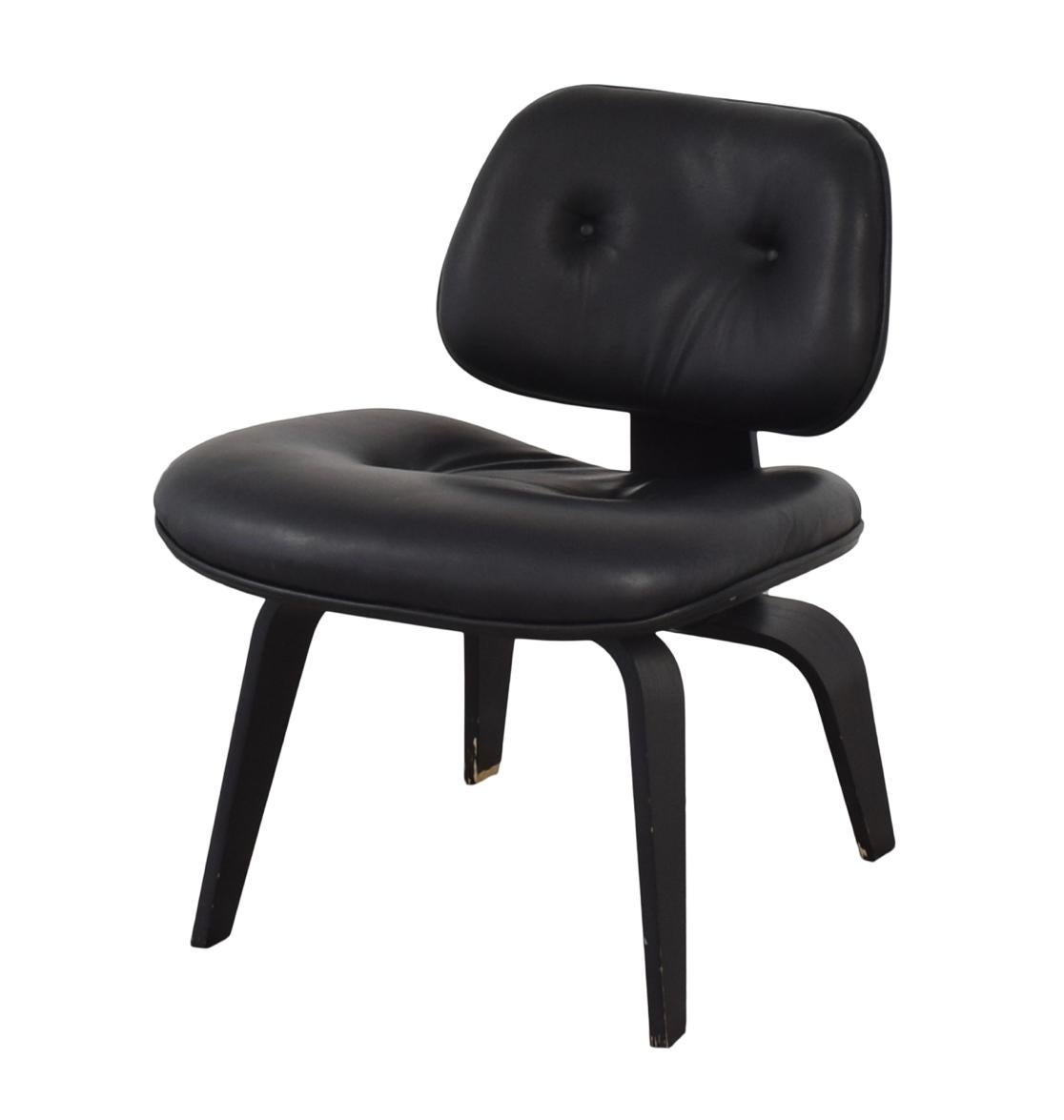 Mid-Century Modern Charles, Ray Eames Molded Plywood Chair, Black Birch and Leather, Herman Miller