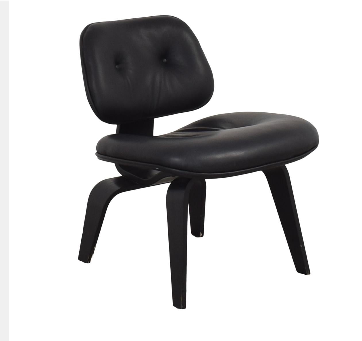 Charles, Ray Eames Molded Plywood Chair, Black Birch and Leather, Herman Miller In Good Condition In Brooklyn, NY