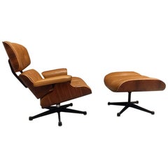 Charles & Ray Eames Rosewood and Cognac Leather Lounge Chair, 1975