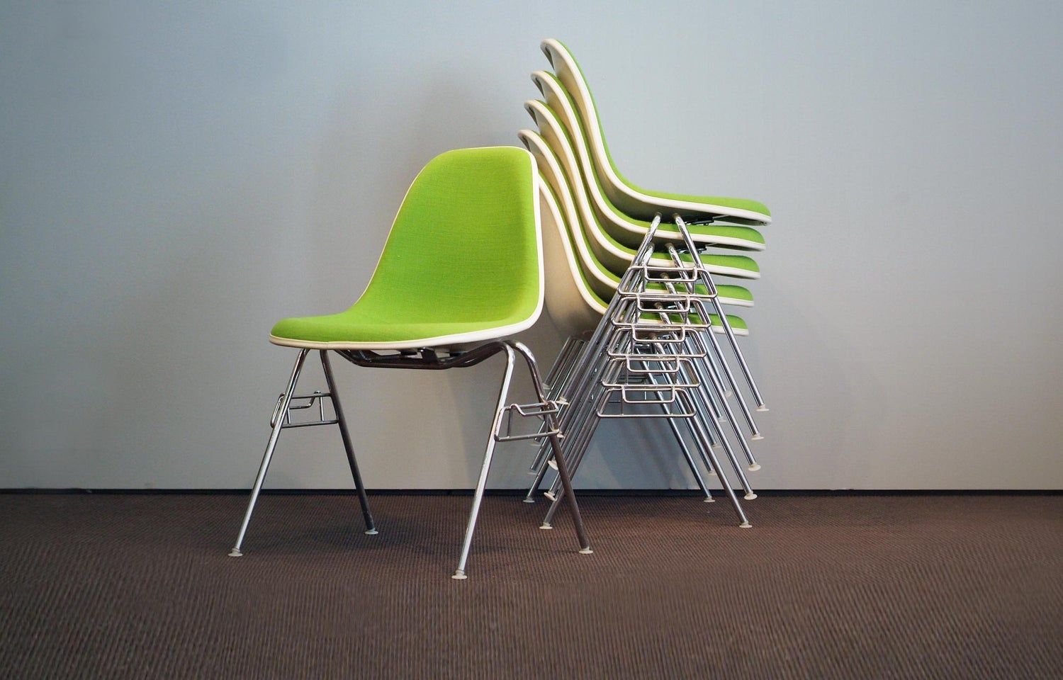 Charles And Ray Eames Side Or Dining Chairs Off White Bright Green Hopsak At 1stdibs
