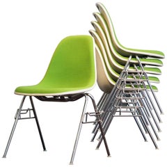 Charles & Ray Eames Side or Dining Chairs off White Bright Green Hopsak