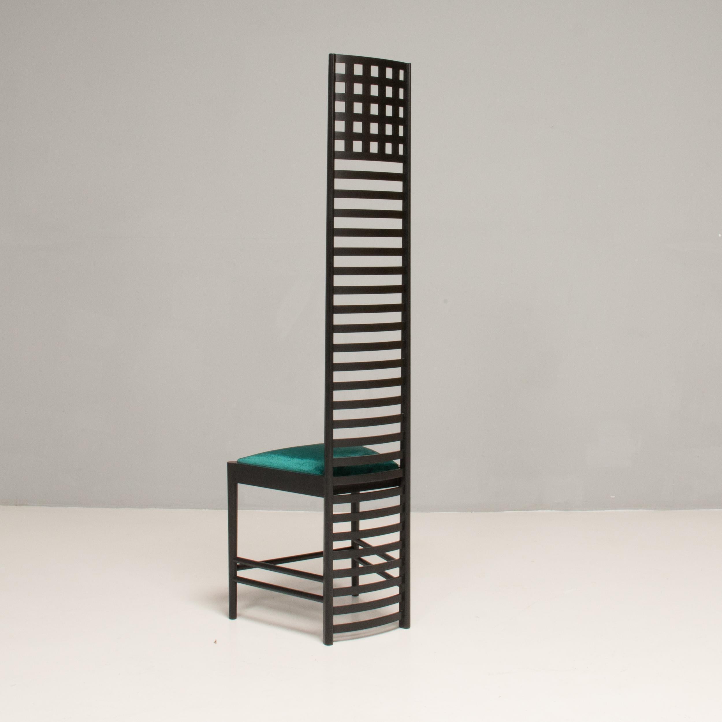 Italian Charles Rennie Mackintosh Ash & Petroleum Velvet Hill House 1 Chair by Cassina