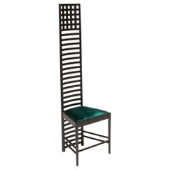Charles Rennie Mackintosh Ash & Petroleum Velvet Hill House 1 Chair by Cassina