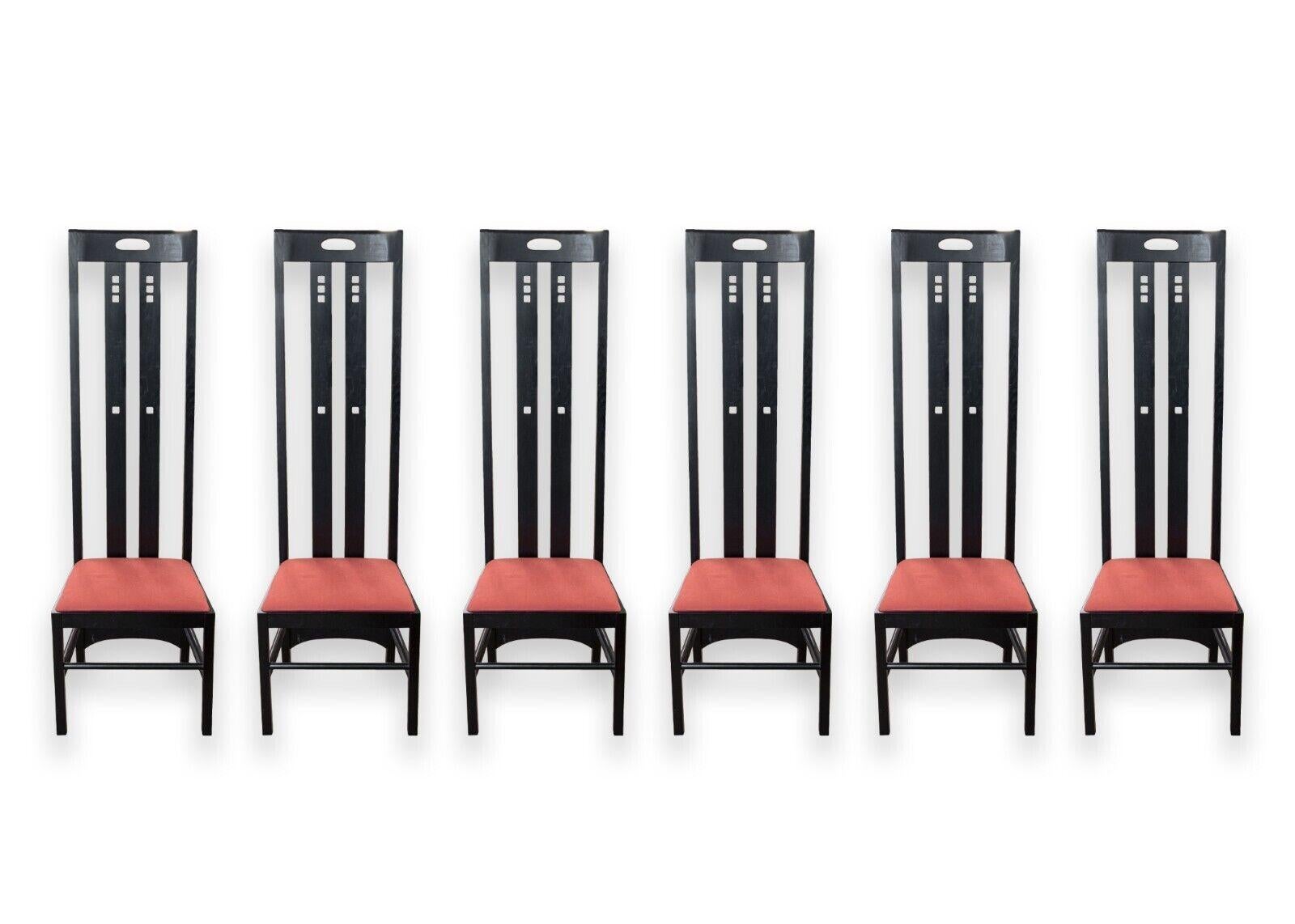 Charles Rennie Mackintosh Black Ebonized Wood Dining Table & Chairs Set 6