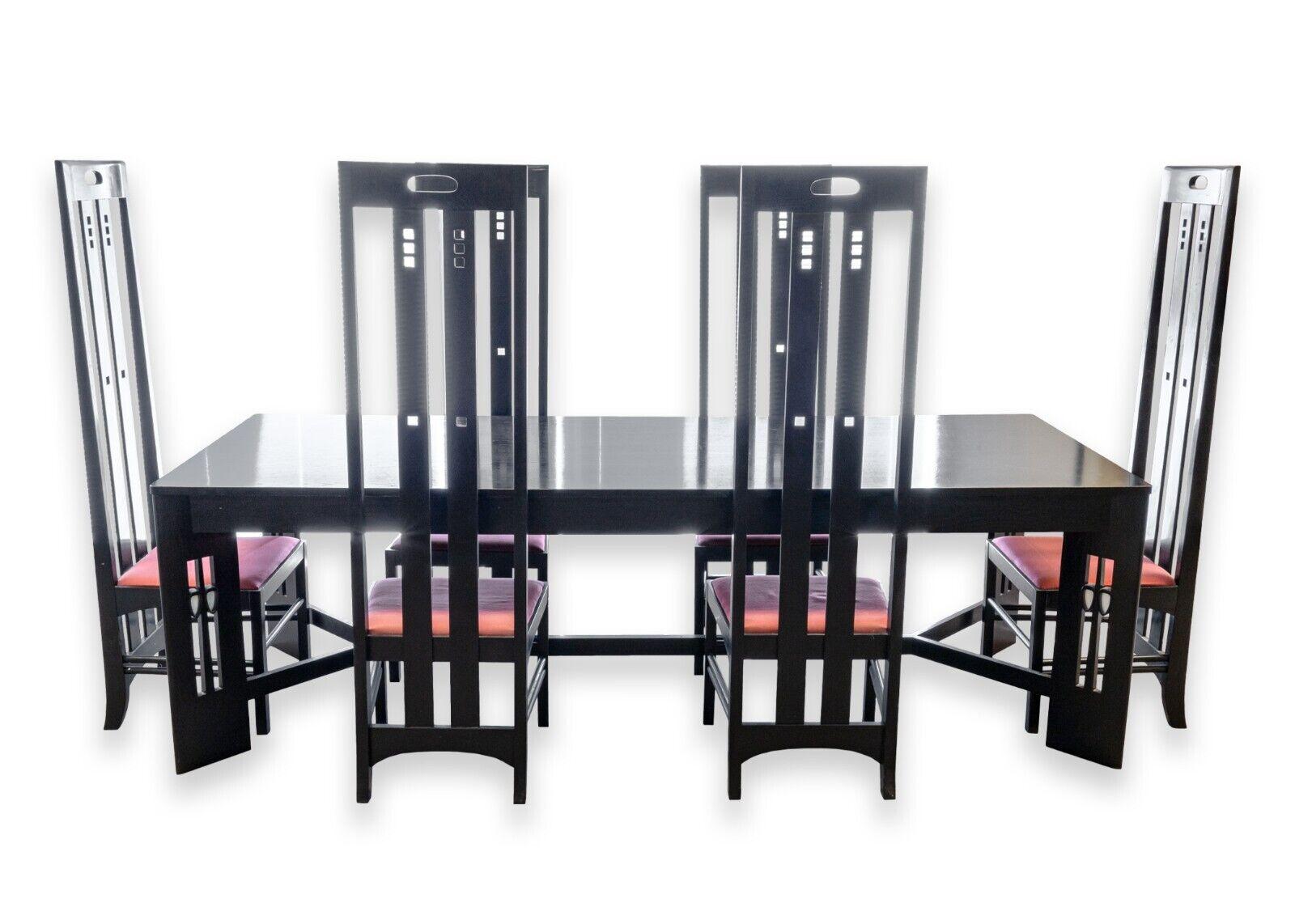 Charles Rennie Mackintosh Black Ebonized Wood Dining Table & Chairs Set 10