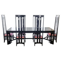 Used Charles Rennie Mackintosh Black Ebonized Wood Dining Table & Chairs Set