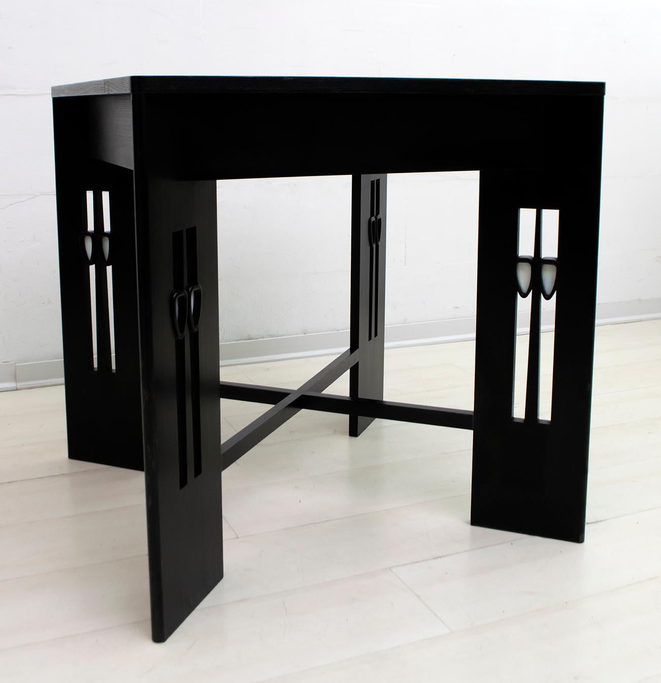 Italian Charles Rennie Mackintosh Coffee Table Oak and Glass Paste, 1970s