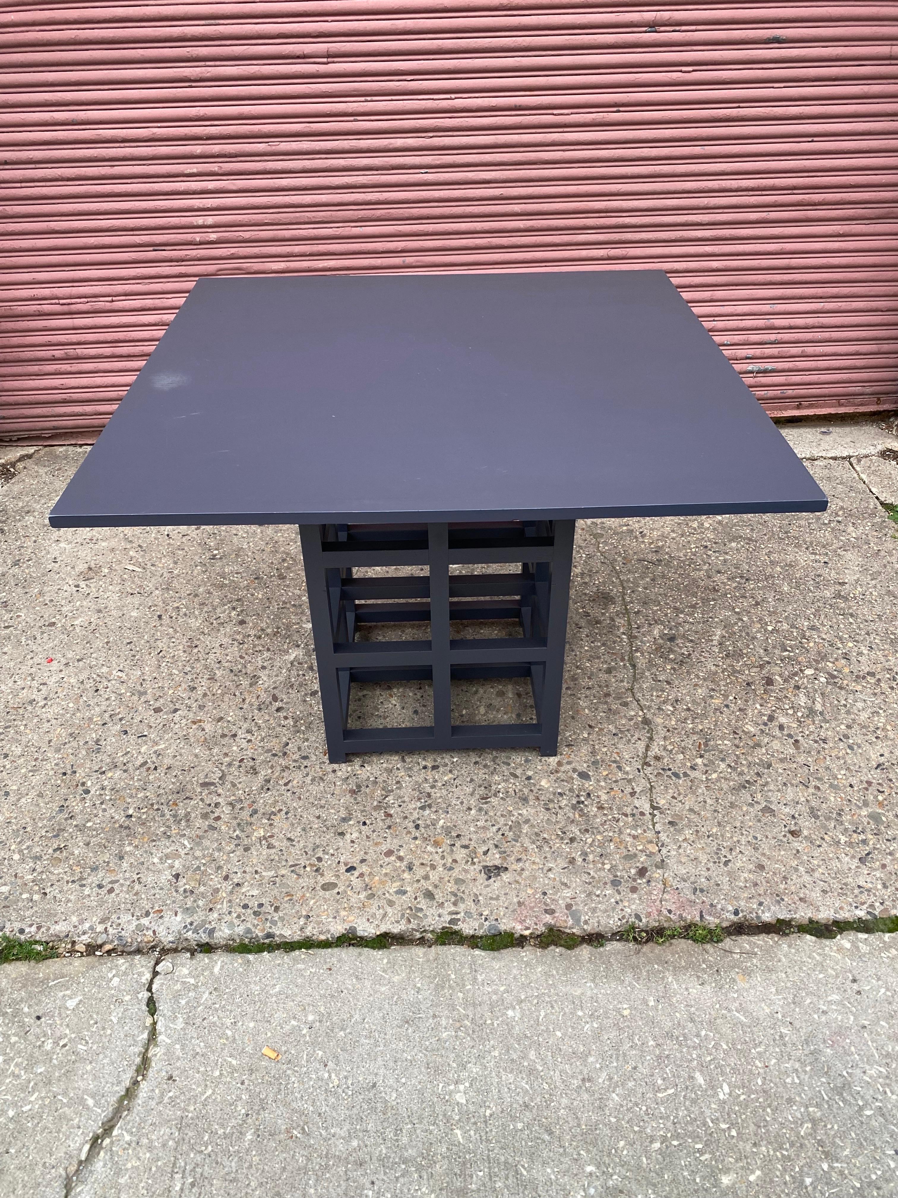 Charles Rennie Mackintosh Dining Table.  Part of the Hill House Commission.  This table dates to the late 80's and was painted gray around 2010.  Shows typical signs of wear and use.  Nice size at 39.5 square.  Nice and solid!  Not sure of maker,