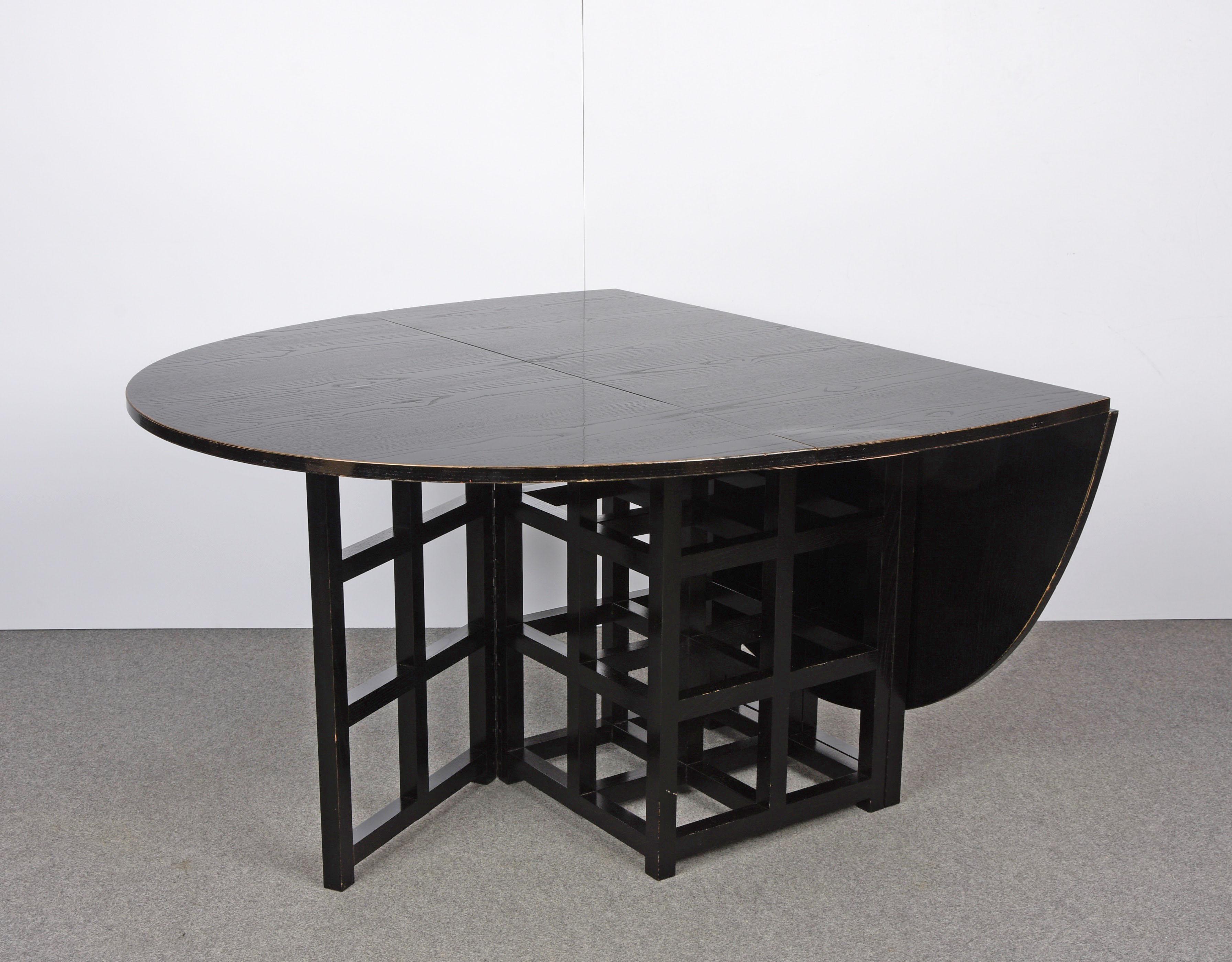 Italian Charles Rennie Mackintosh Ebonized Ash Folding Oval Table DS1, 1970s