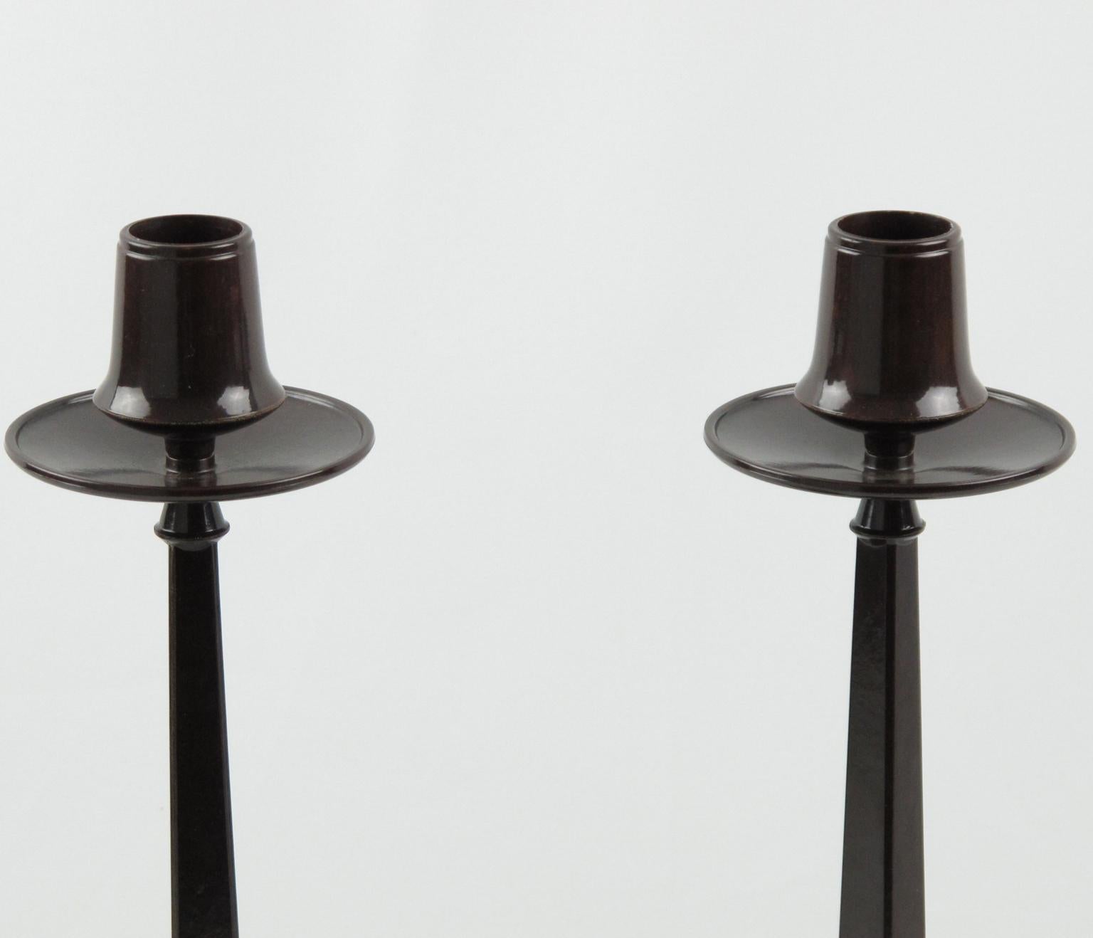 Early 20th Century Charles Rennie Mackintosh Jugendstil Art Deco Bakelite Candlestick, a Pair For Sale