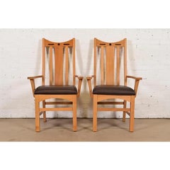 Charles Rennie Mackintosh Style Arts & Crafts Inlaid Oak Dining Chairs, Pair