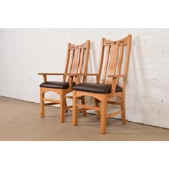 Charles Rennie Mackintosh Style Arts & Crafts Oak High Back Armchairs, Pair