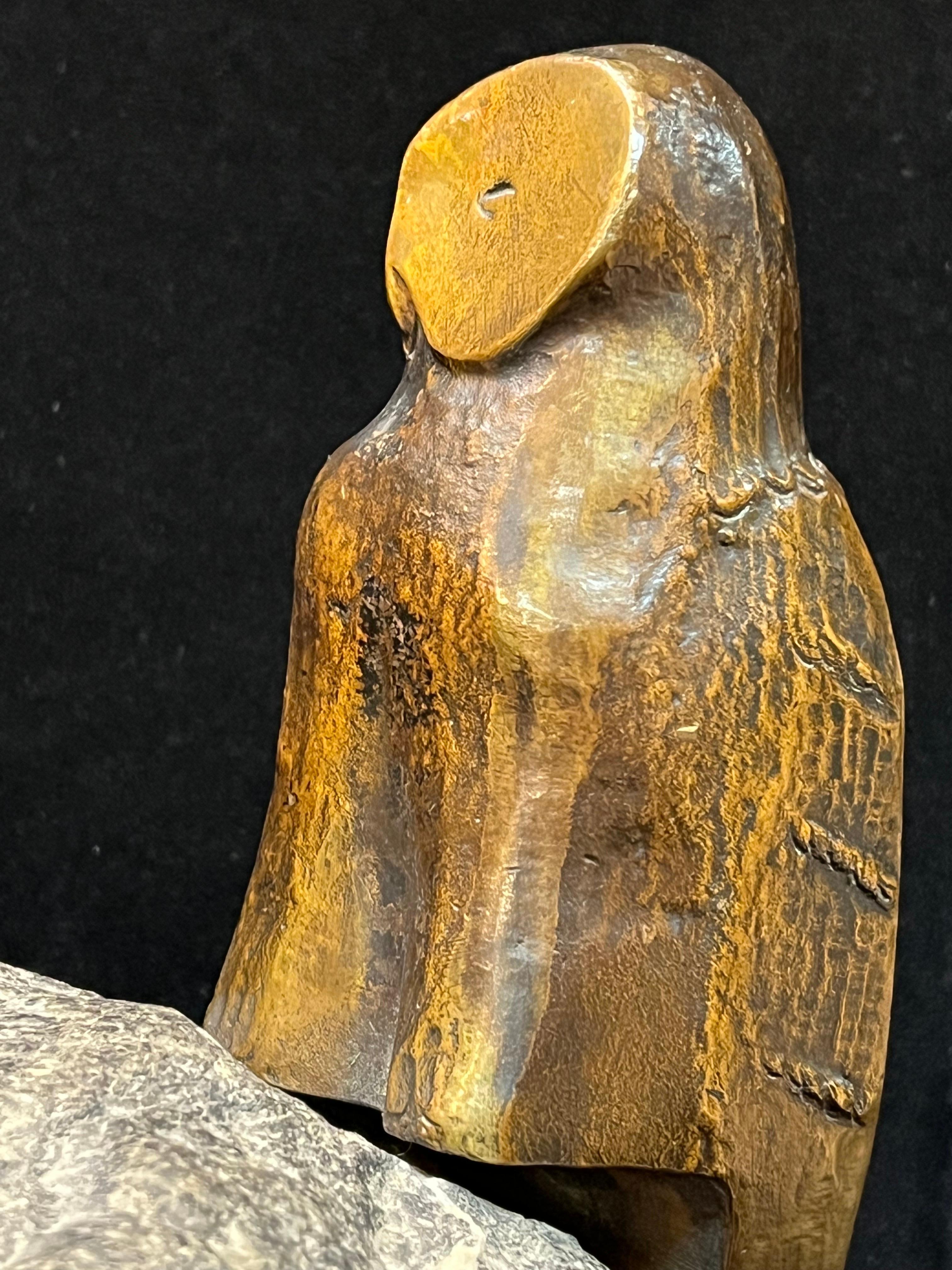 Charles Reussner French Sculpture of a Bronze Owl Perched on a Natural Stone For Sale 4