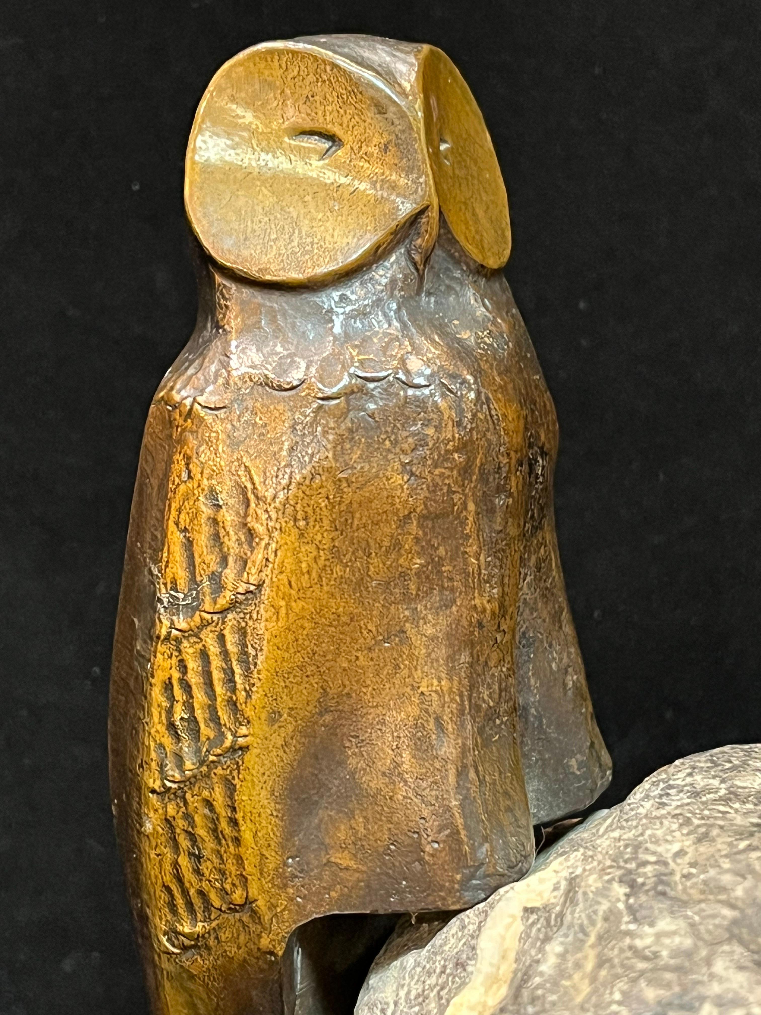 Charles Reussner French Sculpture of a Bronze Owl Perched on a Natural Stone For Sale 5