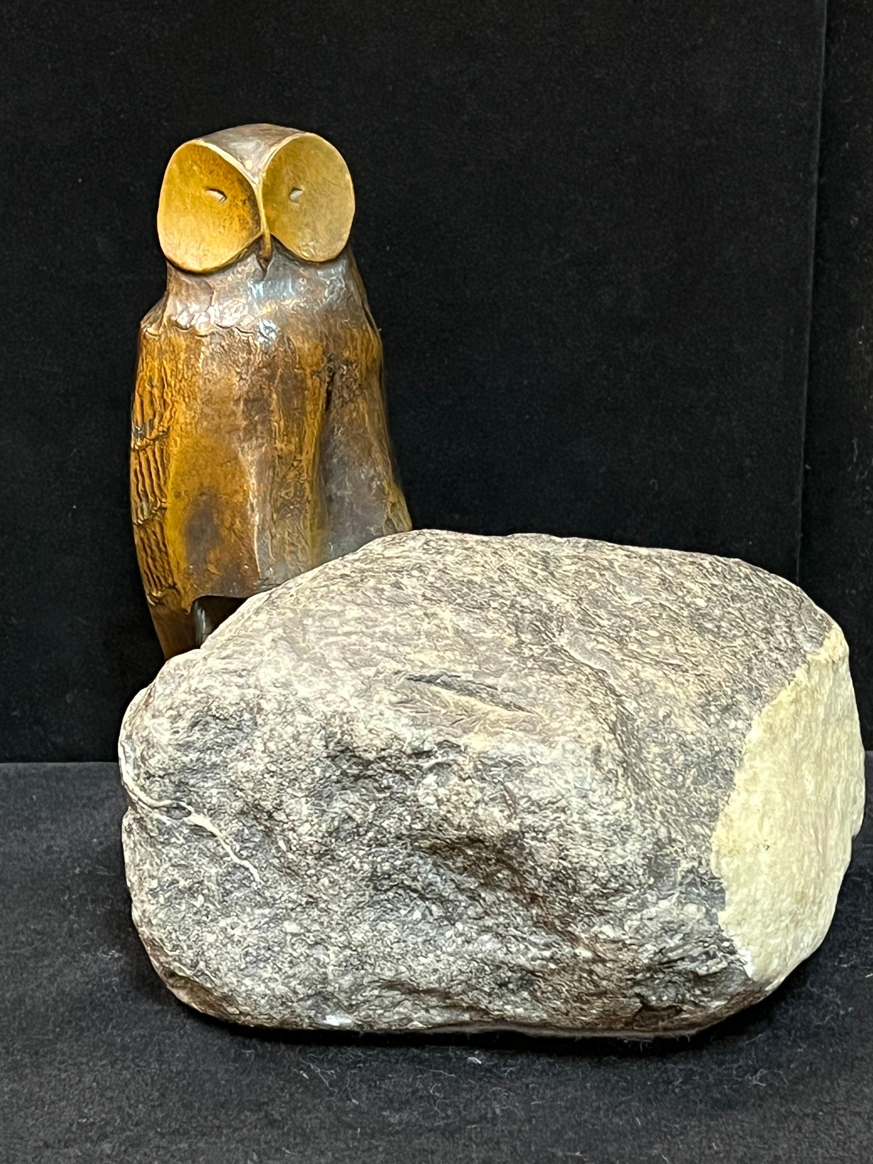 Charles Reussner French Sculpture of a Bronze Owl Perched on a Natural Stone For Sale 3