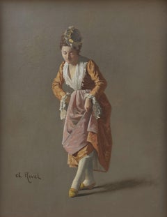 Quadro francese 19° REVEL ritratto donna 18° secolo costume