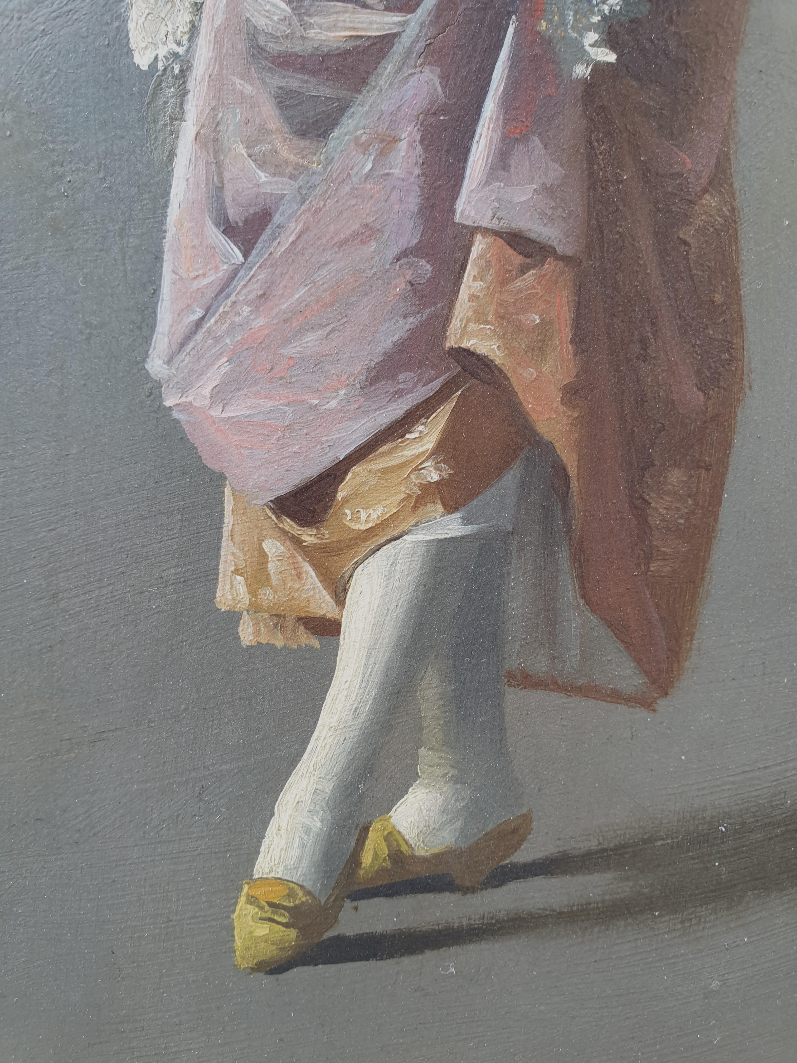 Französisches Gemälde 19. REVEL-Porträt einer Frau aus dem 18. Jahrhundert in Kostüm (Braun), Figurative Painting, von Charles REVEL