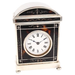 Charles & Richard Comyns 1920 London Neo Classic Carriage Table Clock in Sterlin