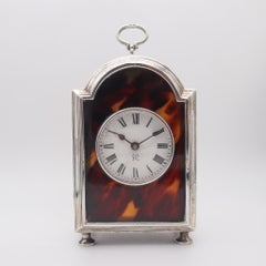 CHARLES & RICHARD COMYNS London 1919 Tischuhr In .925 Sterling Muschel & Holz