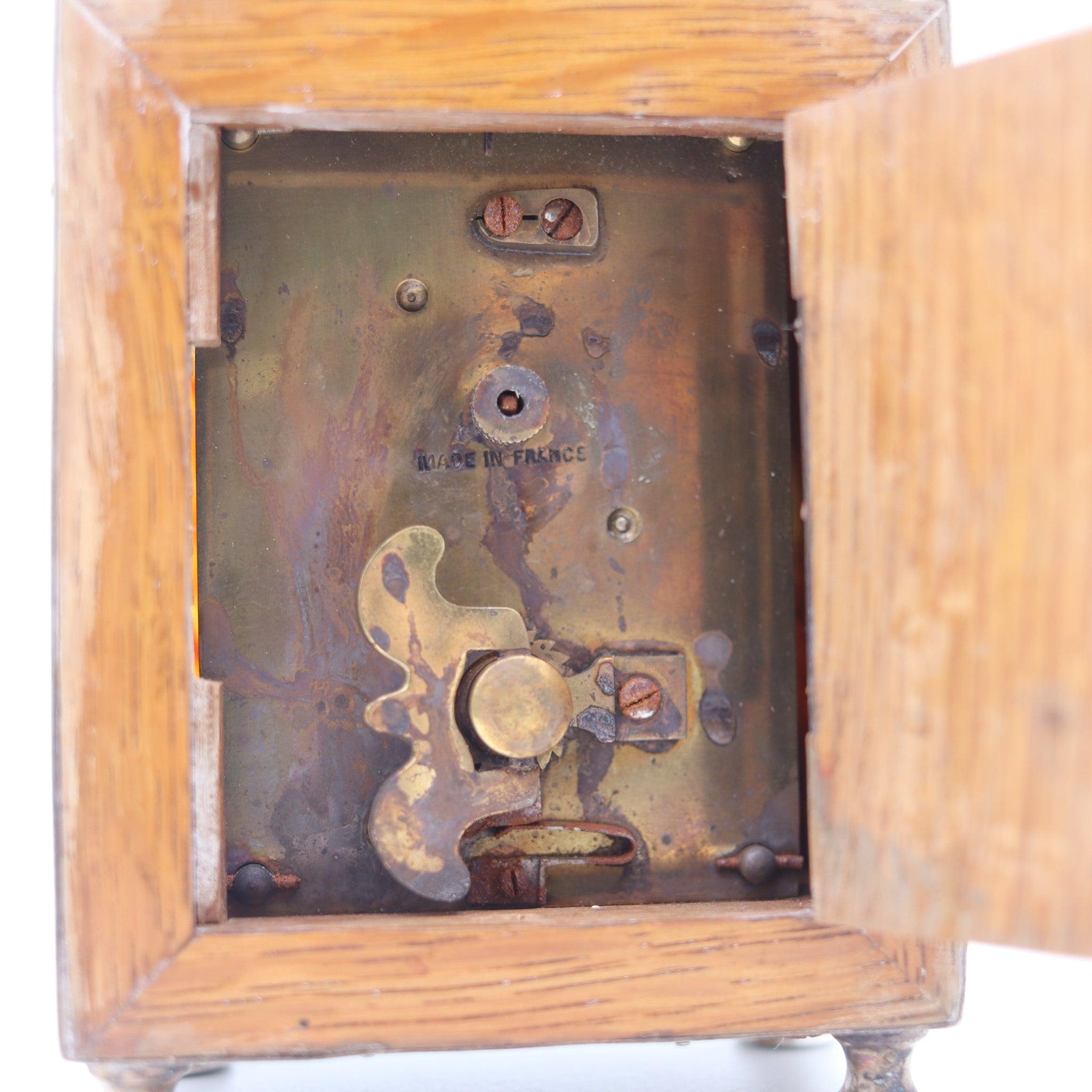 Early 20th Century CHARLES & RICHARD COMYNS London 1919 Table Clock In .925 Sterling Shell & Wood For Sale