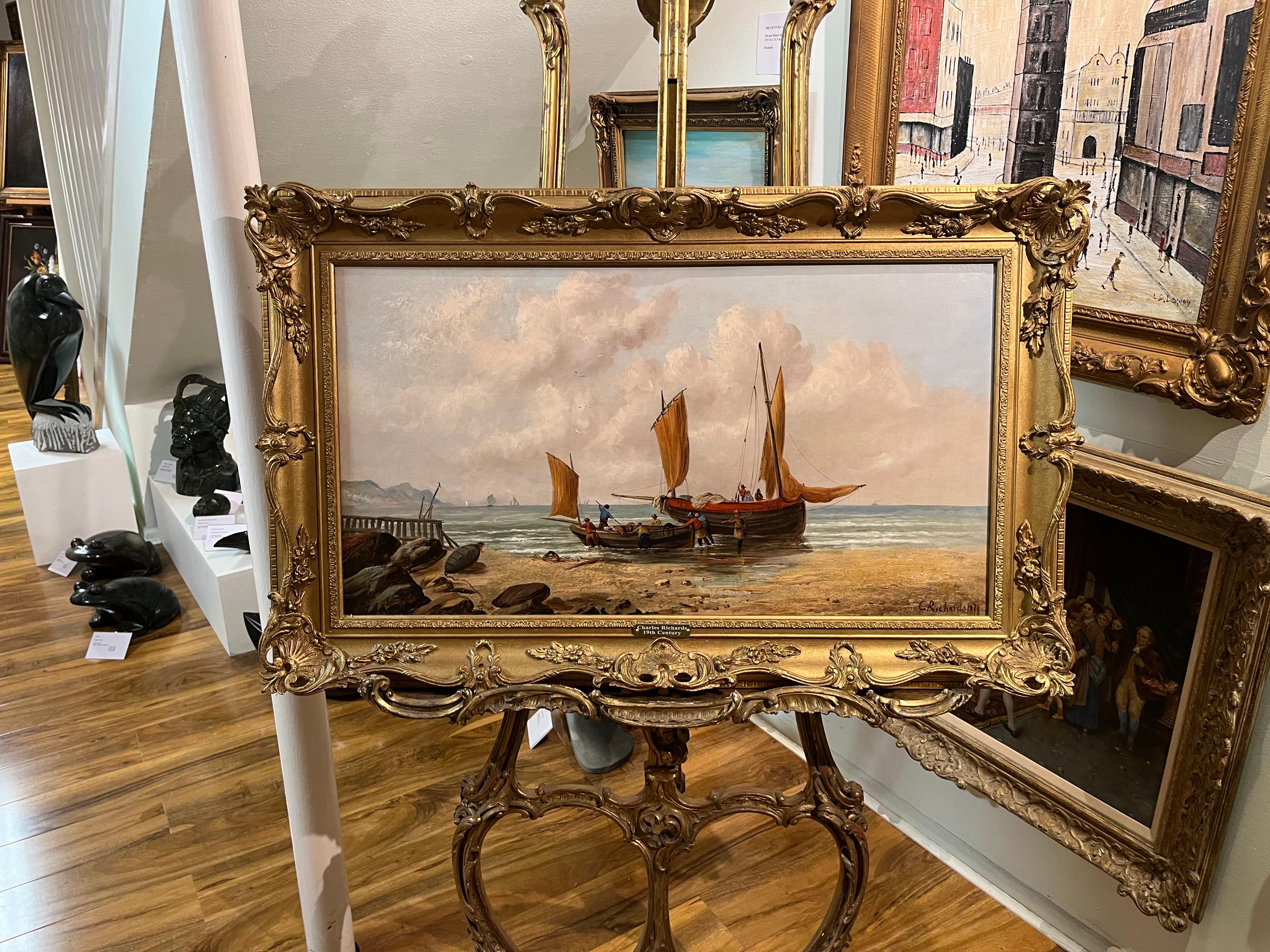 OLD MASTER OIL PAINTING GRANDE Alta calidad Siglo XIX Coger Marco dorado - Painting Realista de Charles Richards