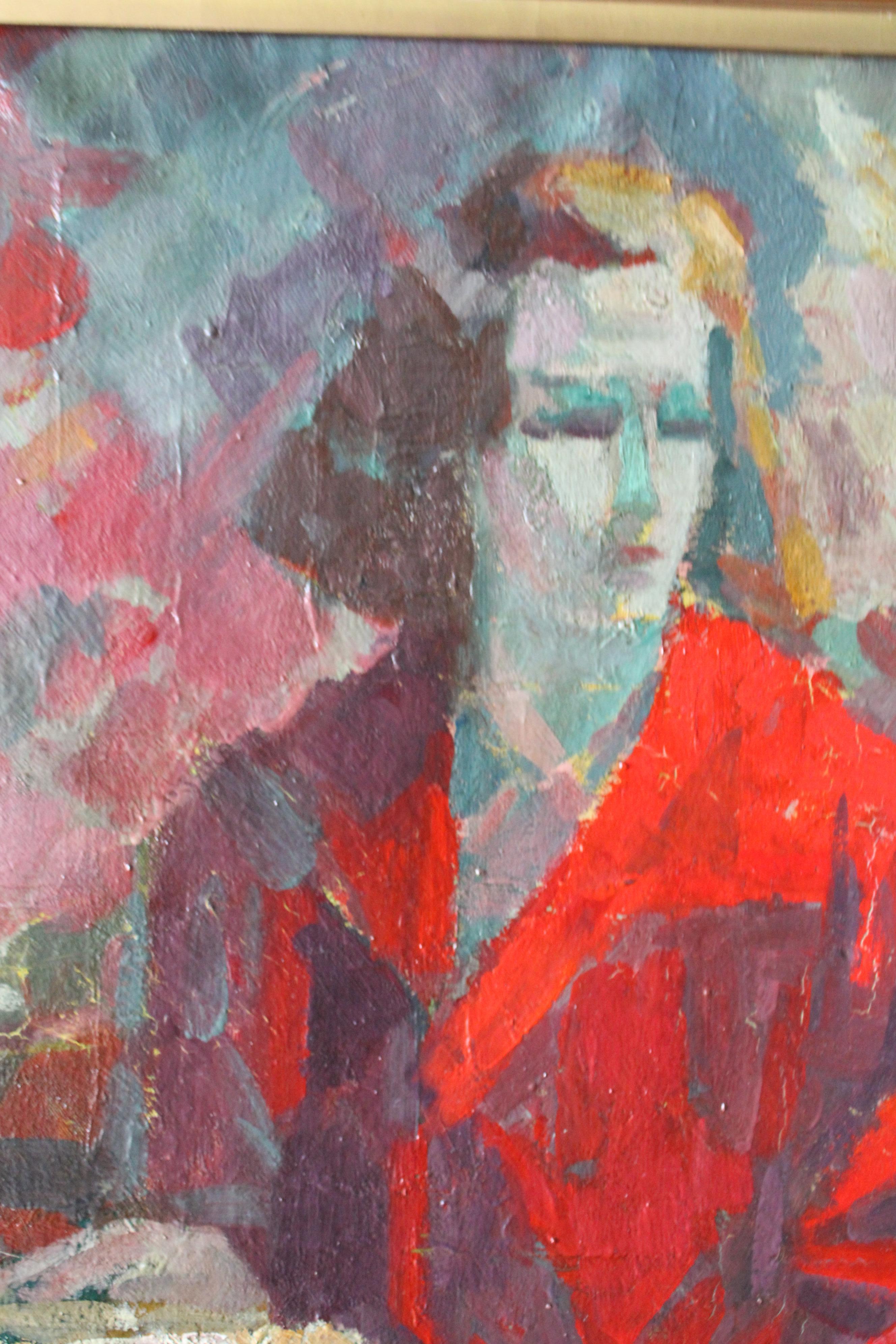 Ritratto di donna colorato post impressionista d'epoca, impressionista francese 3