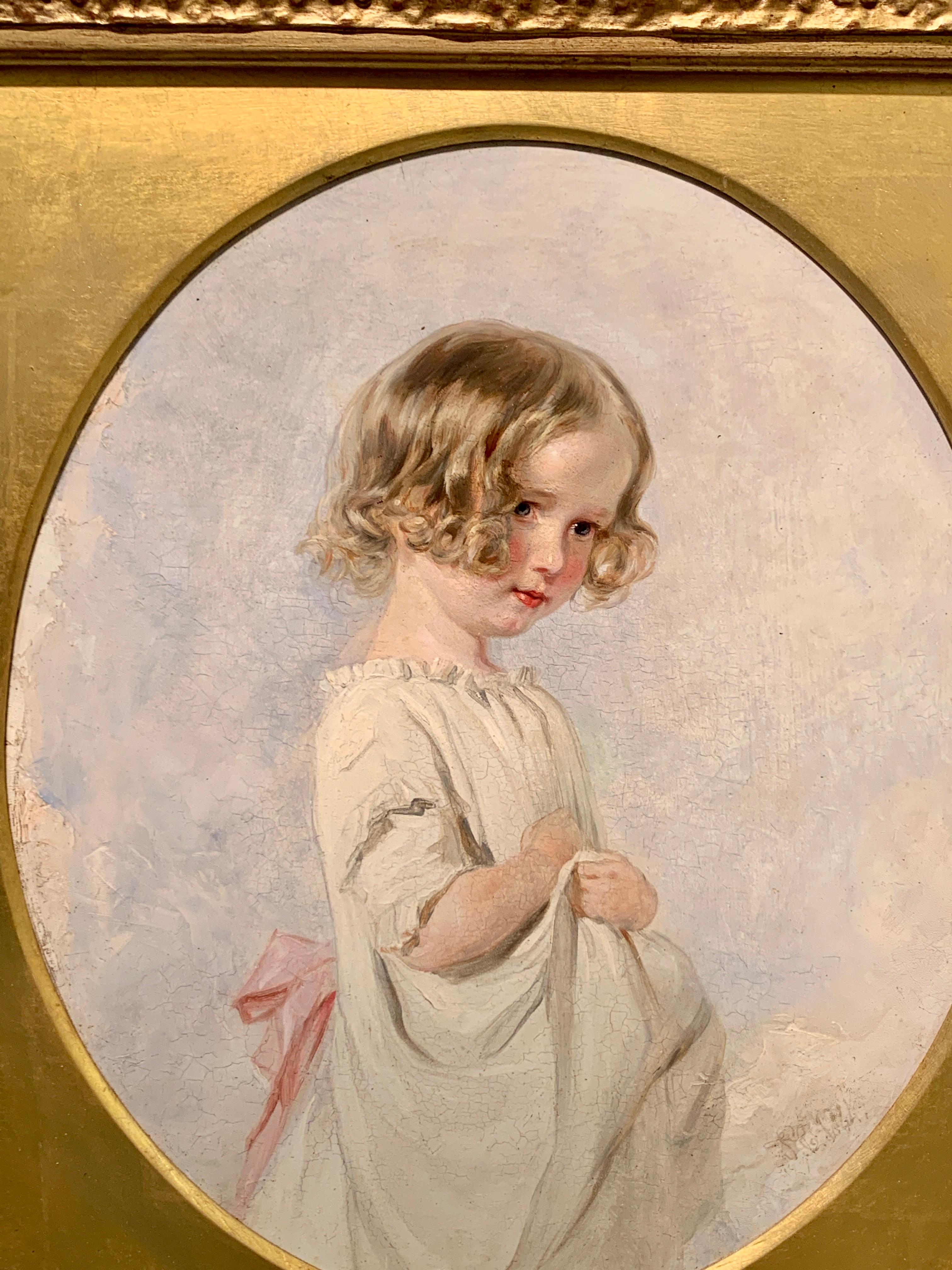 Antique 19th century English Victorian portrait of a blond haired young girl - Painting by Charles Robert Leslie R.A.