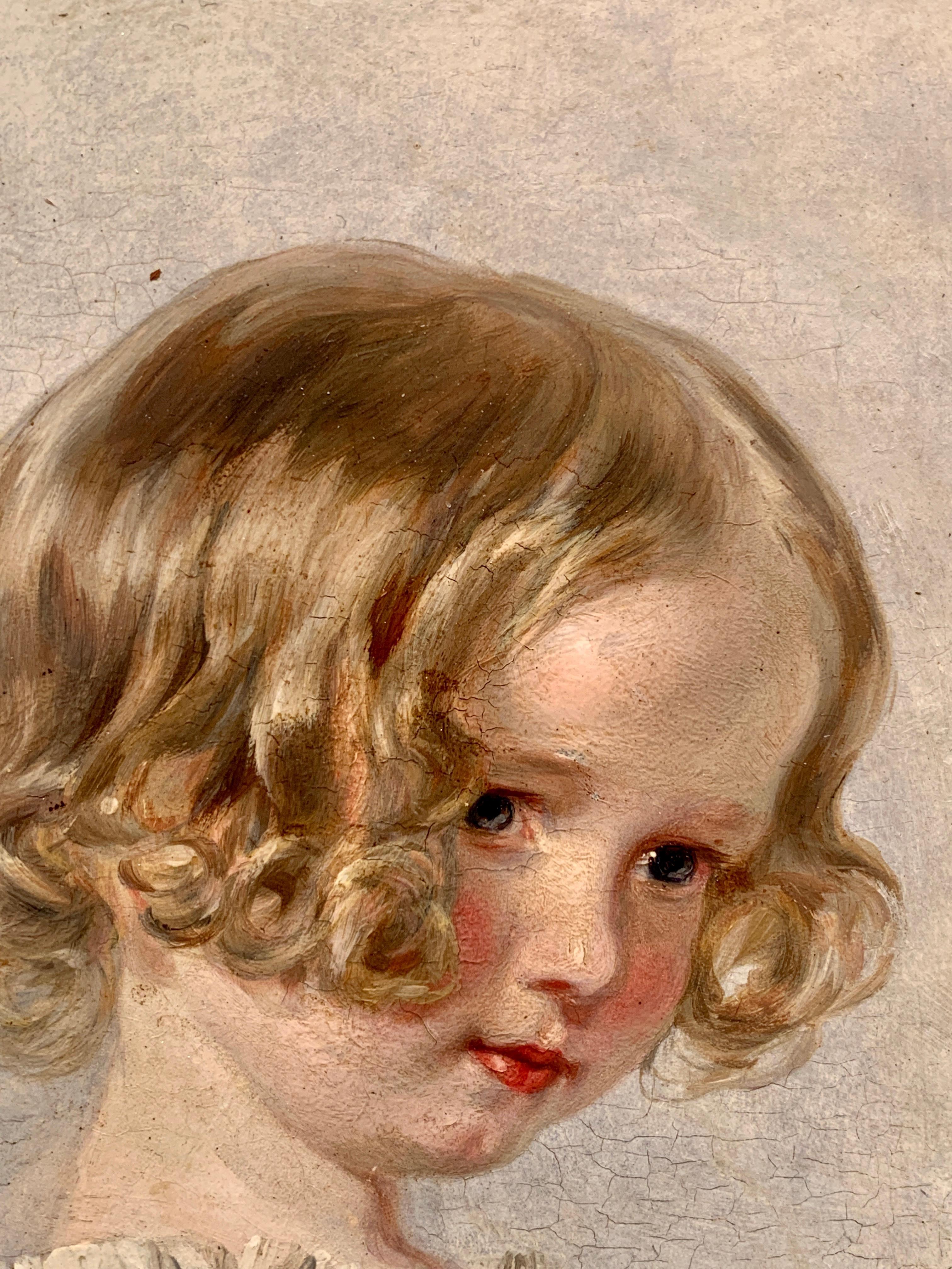Antique 19th century English Victorian portrait of a blond haired young girl - Brown Portrait Painting by Charles Robert Leslie R.A.