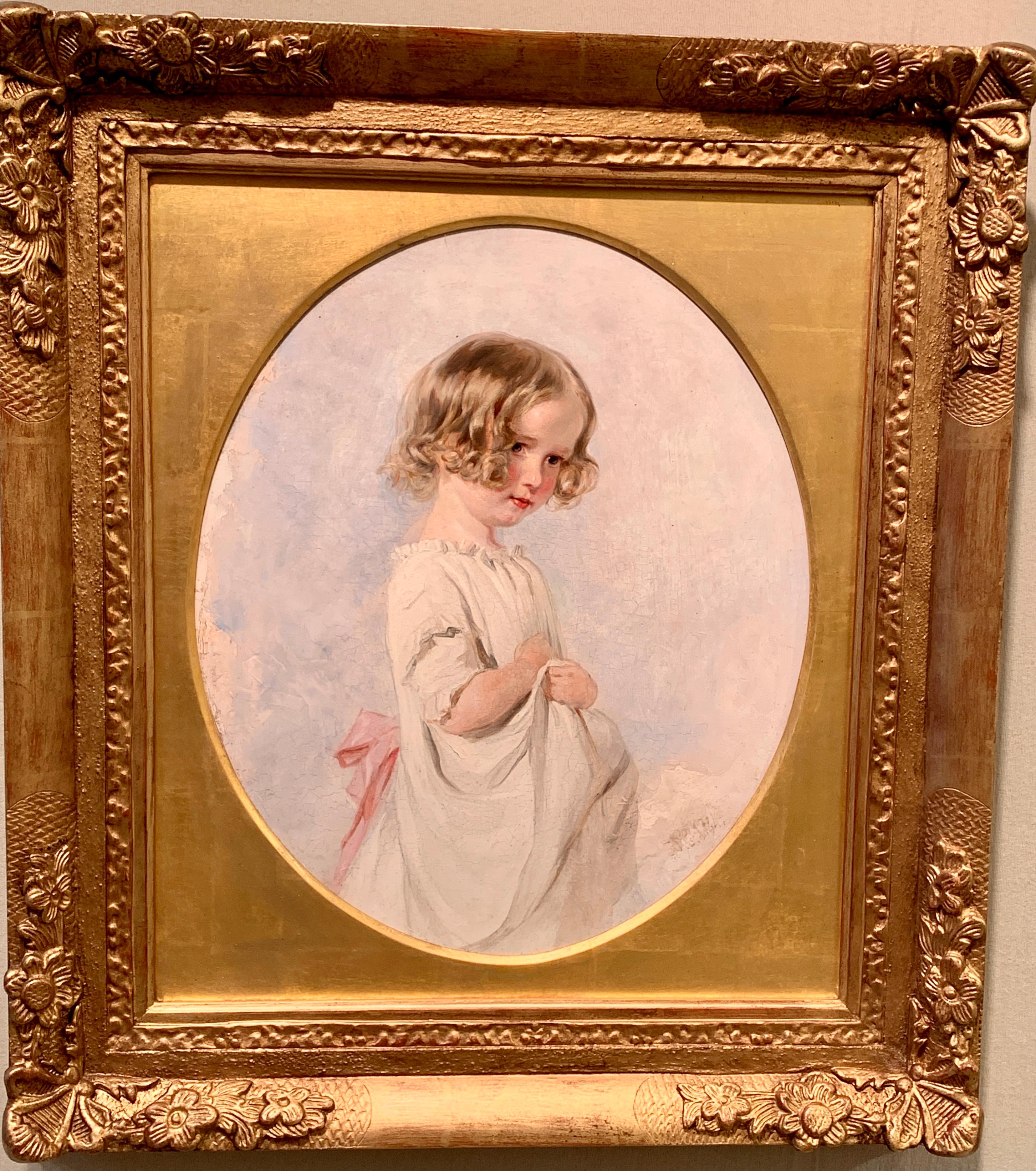 Antique 19th century English Victorian portrait of a blond haired young girl