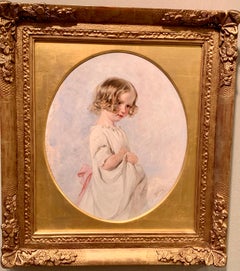 Antique 19th century English Victorian portrait of a blond haired young girl