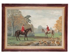 Fine British Sporting Art Large Oil Painting - Huntsman on Horseback with Hounds