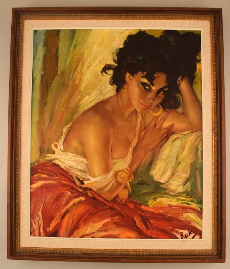 Charles Roka (1912-1999), Hungary. Oil print. Roma woman. 1960/70's.
Measures: 60 x 49 cm.
The frame measures: 6 cm.
In excellent condition.