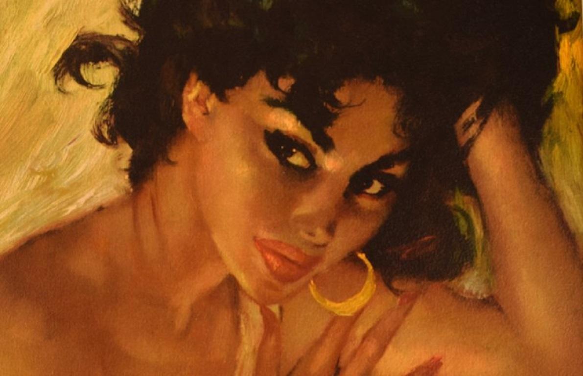 Hungarian Charles Roka, Hungary, Oil Print, Roma Woman, 1960/70's