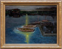Moonlit Houseboats at Greenbrae Lagoon- Rare Nocturnal L/S, Charles Rollo Peters