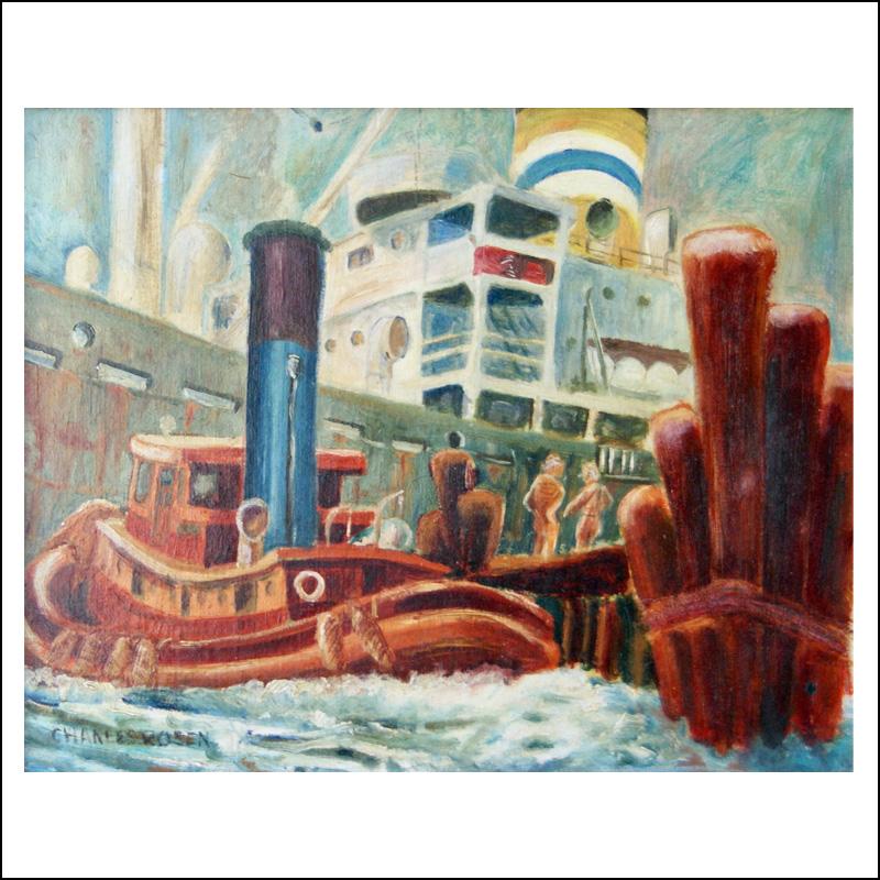 Charles Rosen "New York Harbor," Modernist Boats New Hope Woodstock 1920s 1930s