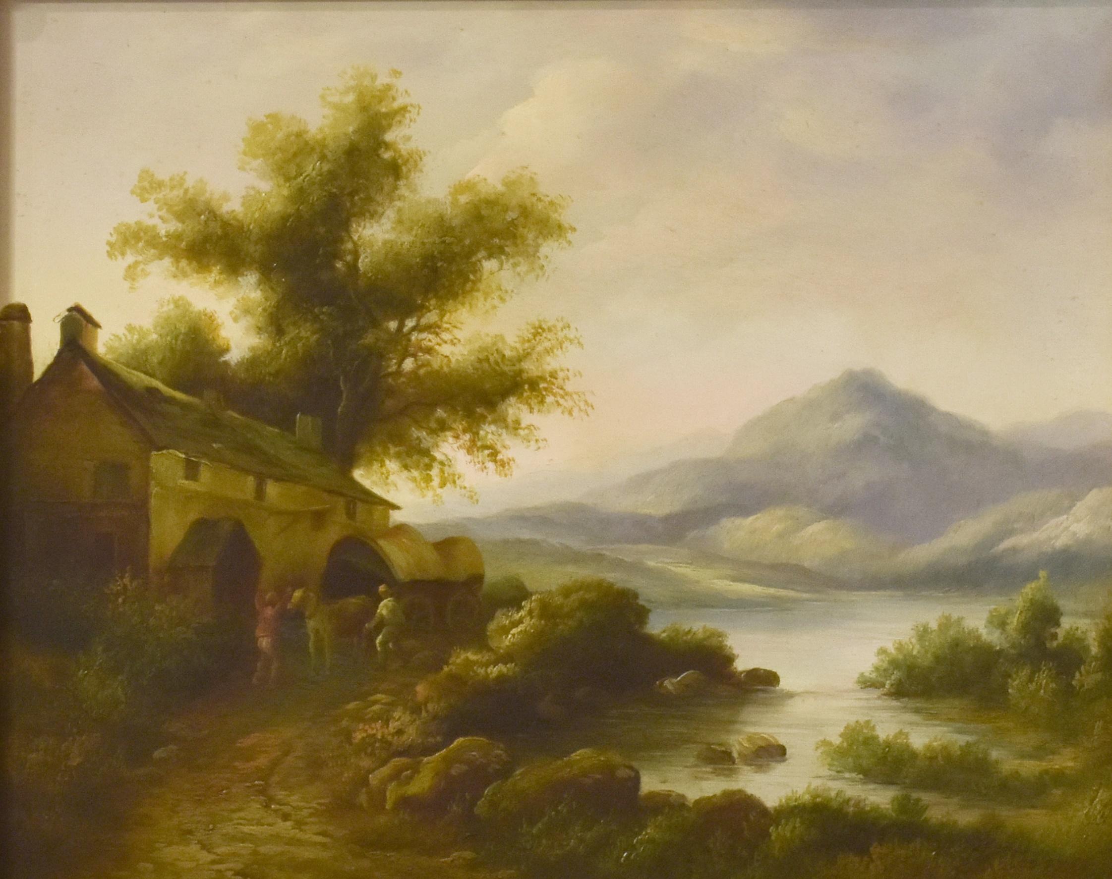 Anciennes peintures à l'huile écossaises représentant des chevaux dans un paysage de Loch Highland - Painting de Charles Ross (1874- 1933)
