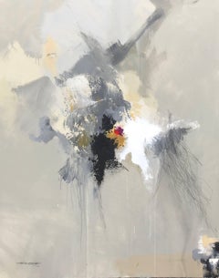 Bankers' Gray, Large Vertical Mixed Media on Canvas Abstract Painting