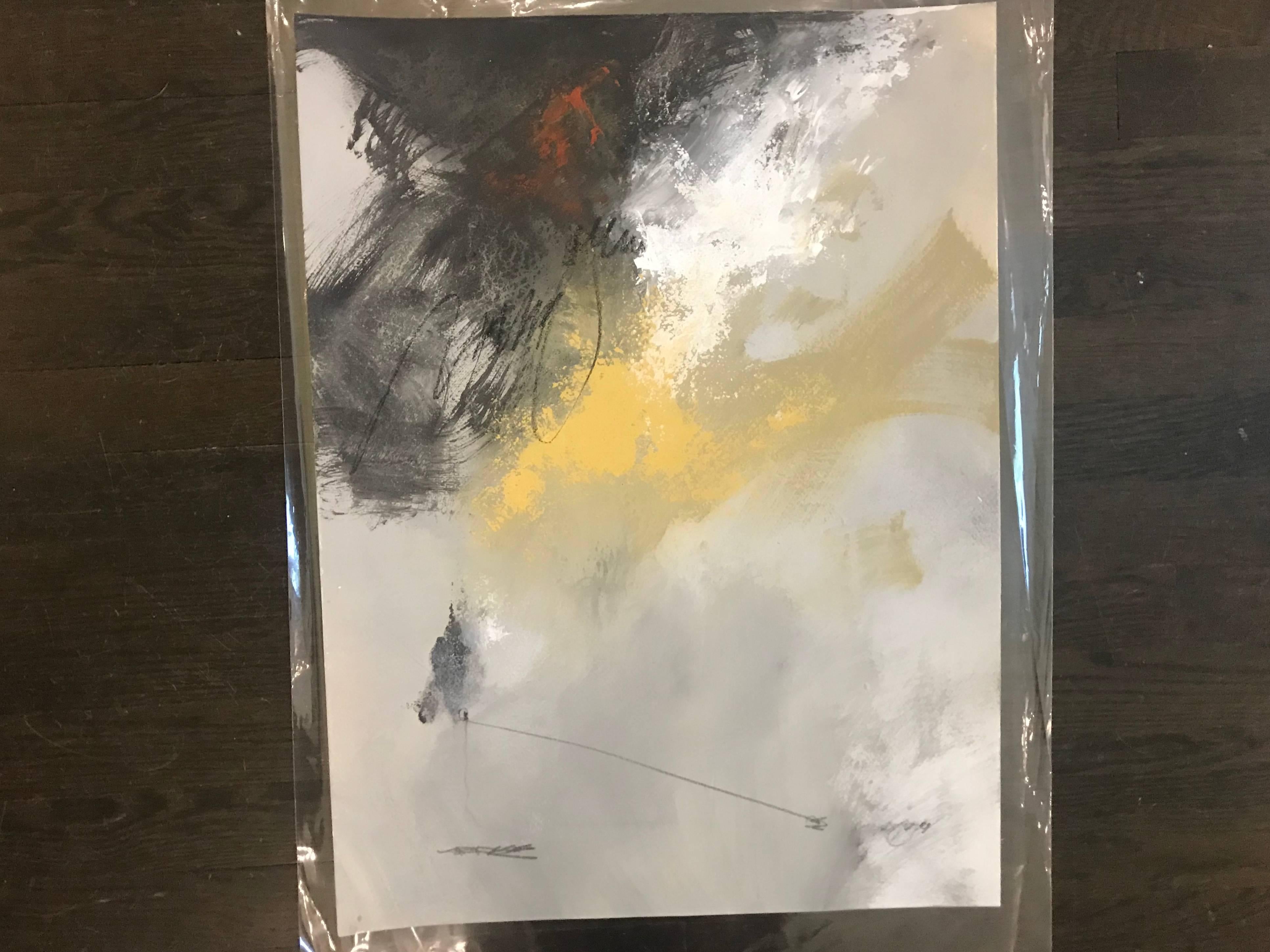 In the Gray II, Vertical Abstract on Paper - Painting by Charles Ross